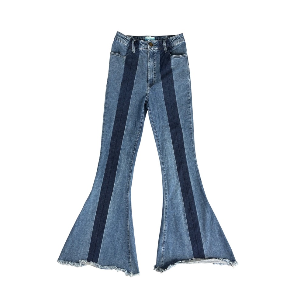 Show Me Your Mumu Denim Flared Bell Bottom High Rise Jeans Size 28 TALL Boho Y2K
